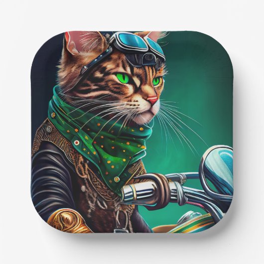 ベンガル猫の自転車を運転する聖パトリックの日 ペーパープレート (正面)