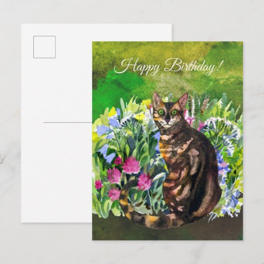 ベンガル猫の誕生日おめでとう 花束 ポストカード (正面/裏面)