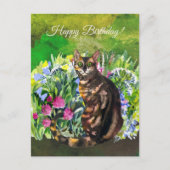 ベンガル猫の誕生日おめでとう 花束 ポストカード (正面)