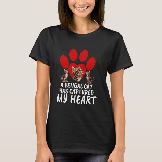ベンガル猫の飼い主 ネコに心を奪われる面白いデザイン Tシャツ (正面)