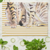 ベンガル猫の黄土は縞で飾ります キッチンタオル (折り畳み)