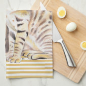 ベンガル猫の黄土は縞で飾ります キッチンタオル (四つ折り)