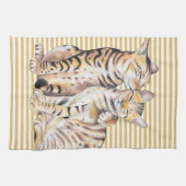 ベンガル猫の黄土は縞で飾ります キッチンタオル (横)
