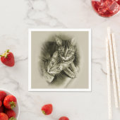 ベンガル猫カップル、オリジナル鉛筆スケッチ スタンダードカクテルナプキン (インサイチュ)