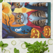 ベンガル猫カボチャおもしろいハロウィン キッチンタオル (折り畳み)