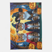 ベンガル猫カボチャおもしろいハロウィン キッチンタオル (縦)