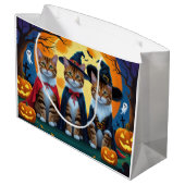 ベンガル猫カボチャおもしろいハロウィン ラージペーパーバッグ (裏面アングル)