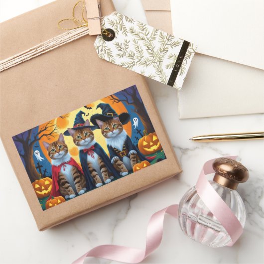 ベンガル猫カボチャおもしろいハロウィン 長方形シール (ギフト)