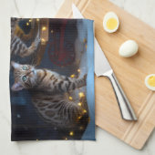 ベンガル猫スノイそりに乗るクリスマスデコール キッチンタオル (四つ折り)