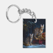 ベンガル猫スノイそりに乗るクリスマスデコール キーホルダー (正面左)