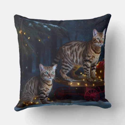 ベンガル猫スノイそりに乗るクリスマスデコール クッション (裏面)