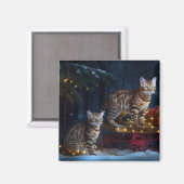 ベンガル猫スノイそりに乗るクリスマスデコール マグネット (正面/裏面)