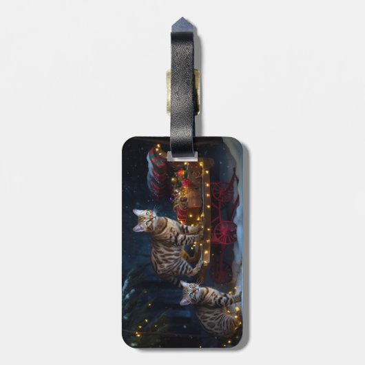ベンガル猫スノイそりに乗るクリスマスデコール ラゲッジタグ (裏面縦)