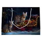 ベンガル猫スノイそりに乗るクリスマスデコール ラージペーパーバッグ (正面)