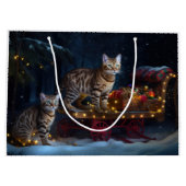 ベンガル猫スノイそりに乗るクリスマスデコール ラージペーパーバッグ (裏面)