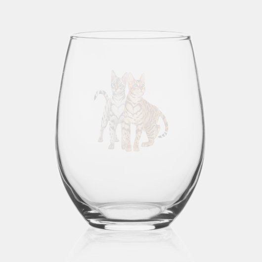 ベンガル猫バディRosetteと雪ベンガル猫Pr ステムなしワイングラス (裏面)