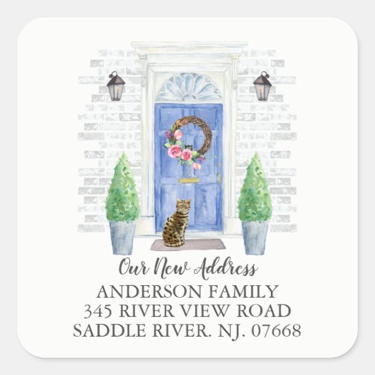 ベンガル猫ブルードア新しいアドレスラベルシール スクエアシール (正面)