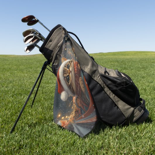 ベンガル猫ローラーコースタークリスマス ゴルフタオル (グリーン)