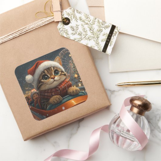 ベンガル猫ローラーコースタークリスマス スクエアシール (ギフト)