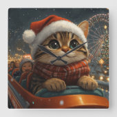 ベンガル猫ローラーコースタークリスマス スクエア壁時計 (正面)