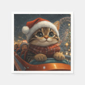 ベンガル猫ローラーコースタークリスマス スタンダードカクテルナプキン (正面)
