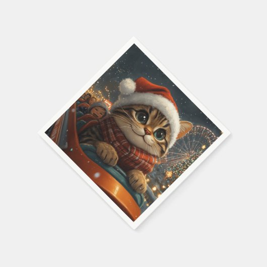 ベンガル猫ローラーコースタークリスマス スタンダードカクテルナプキン (角)