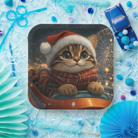 ベンガル猫ローラーコースタークリスマス ペーパープレート (パーティー)