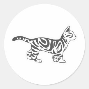 ベンガル猫立ち-背景色を選択 ラウンドシール