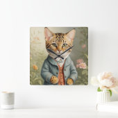 ベンガル猫 スクエア壁時計 (ホーム)