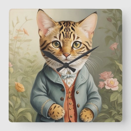 ベンガル猫 スクエア壁時計 (正面)