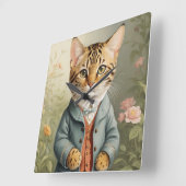 ベンガル猫 スクエア壁時計 (傾斜)