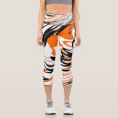 ベンガル色スクワイゴイのオレンジと黒い線 カプリレギンス (正面)