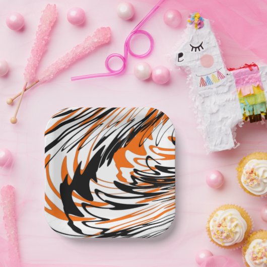 ベンガル色スクワイゴイのオレンジと黒い線 ペーパープレート (パーティー)