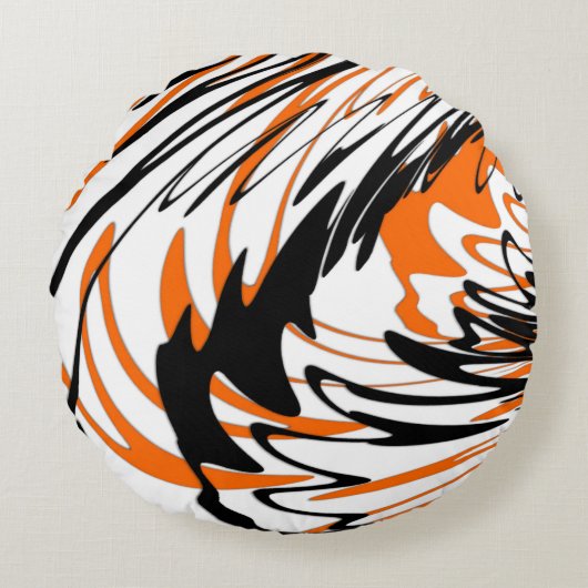 ベンガル色スクワイゴイのオレンジと黒い線 ラウンドクッション (正面)
