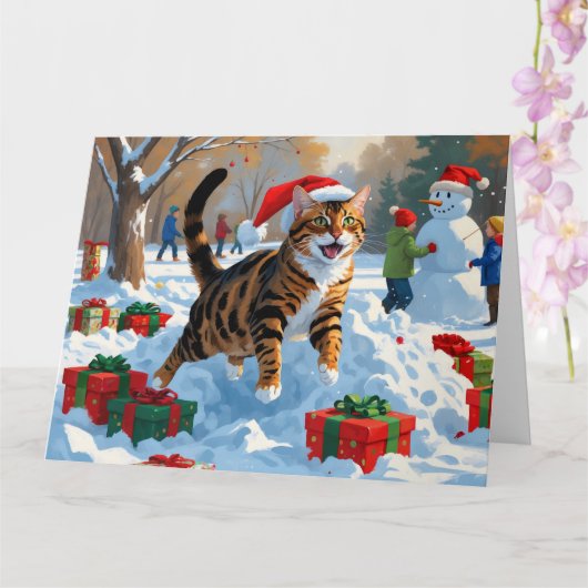 ベンガル+キャット+クリスマス+祭りの雪景色 カード (蘭)