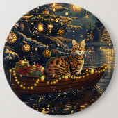 ベンガル 猫 クリスマス 祭典の旅 缶バッジ (正面)