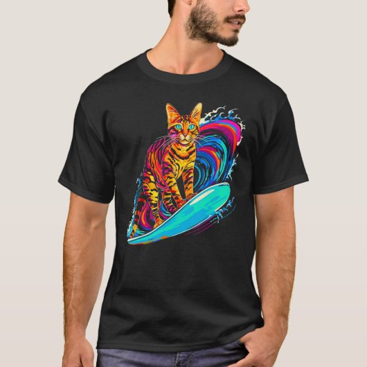 ベンガル 猫 サーファー Tシャツ (正面)