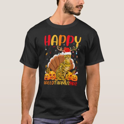 ベンガル 猫 幸せなベンガル猫 こんにちは感謝祭 Tシャツ (正面)