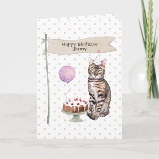 ベンガル+猫+誕生日+パーティー+ハット カード (正面)