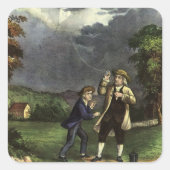 ベンジャミンフランクリンの凧と稲妻実験 スクエアシール (正面)