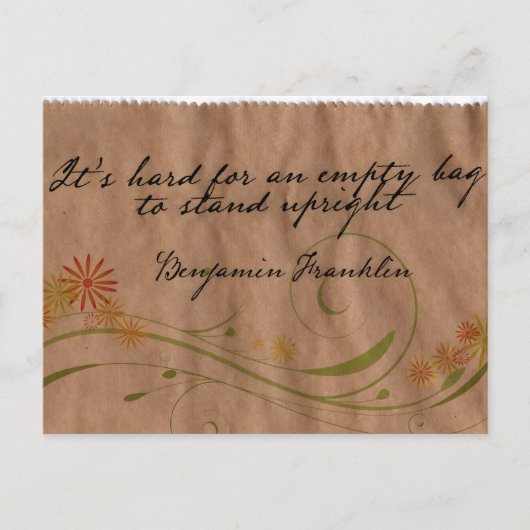 ベンジャミンフランクリン感動的引用文「空のバッグ」 ポストカード (正面)
