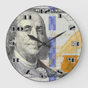 ベンジャミンフランクリン100ドルマネーデザイン ラージ壁時計