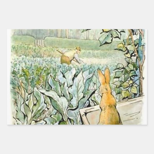 「ベンジャミン・バニー、ファーマー・ブラウンを観察」 by ビアトリックス・P ラッピングペーパーシート (正面2)