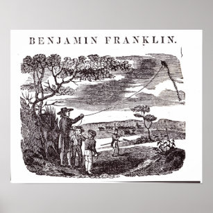 ベンジャミン・フランクリンが凧の実験を行う ポスター