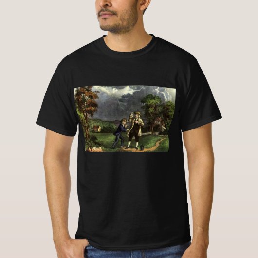 ベンジャミン・フランクリンの凧を使った落雷実験 Tシャツ (正面)