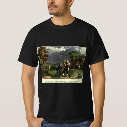 ベンジャミン・フランクリンの雷と凧の実験 Tシャツ (正面)
