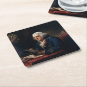 ベンジャミン・フランクリン創業の父、親指ポートレート スクエアペーパーコースター (アングル)