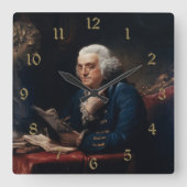 ベンジャミン・フランクリン創業の父、親指ポートレート スクエア壁時計 (正面)