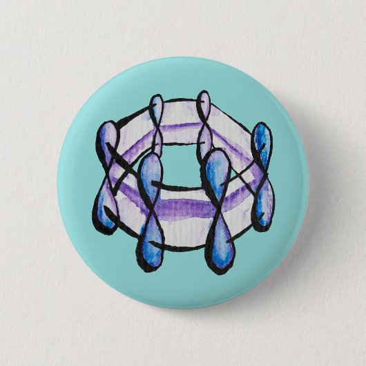 ベンゼン分子オーガニック水色化学 缶バッジ (正面)