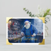 ベンチで働くサンタのスナップショット 箔シーズンカード (立ち正面)